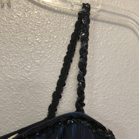 20s Flapper dress One size Fits most shimmery blue with black fringe sequin EUC - Picture 4 of 9